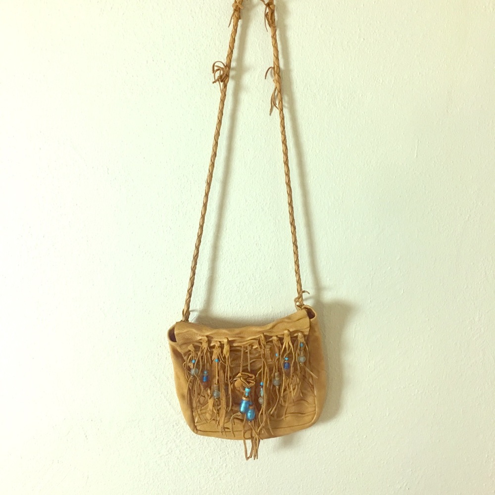 Vintage 1970s Handmade Leather Purse w/ Turquoise